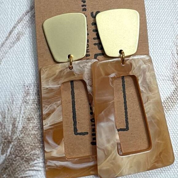Retro Acetate & Gold Drop Earrings - Marble Tortoise - Picture 3 of 3